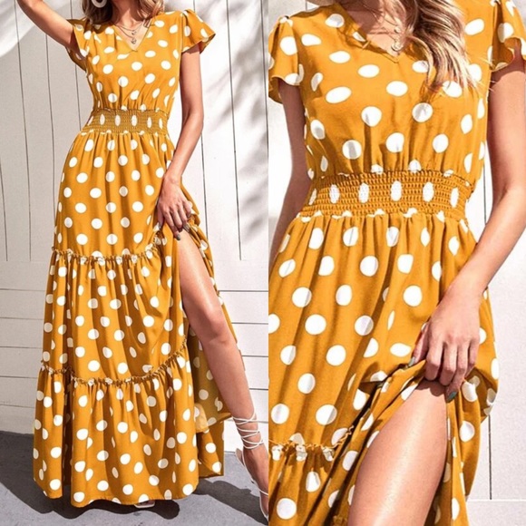 Boho polka dot split thigh maxi dress - Picture 7 of 13